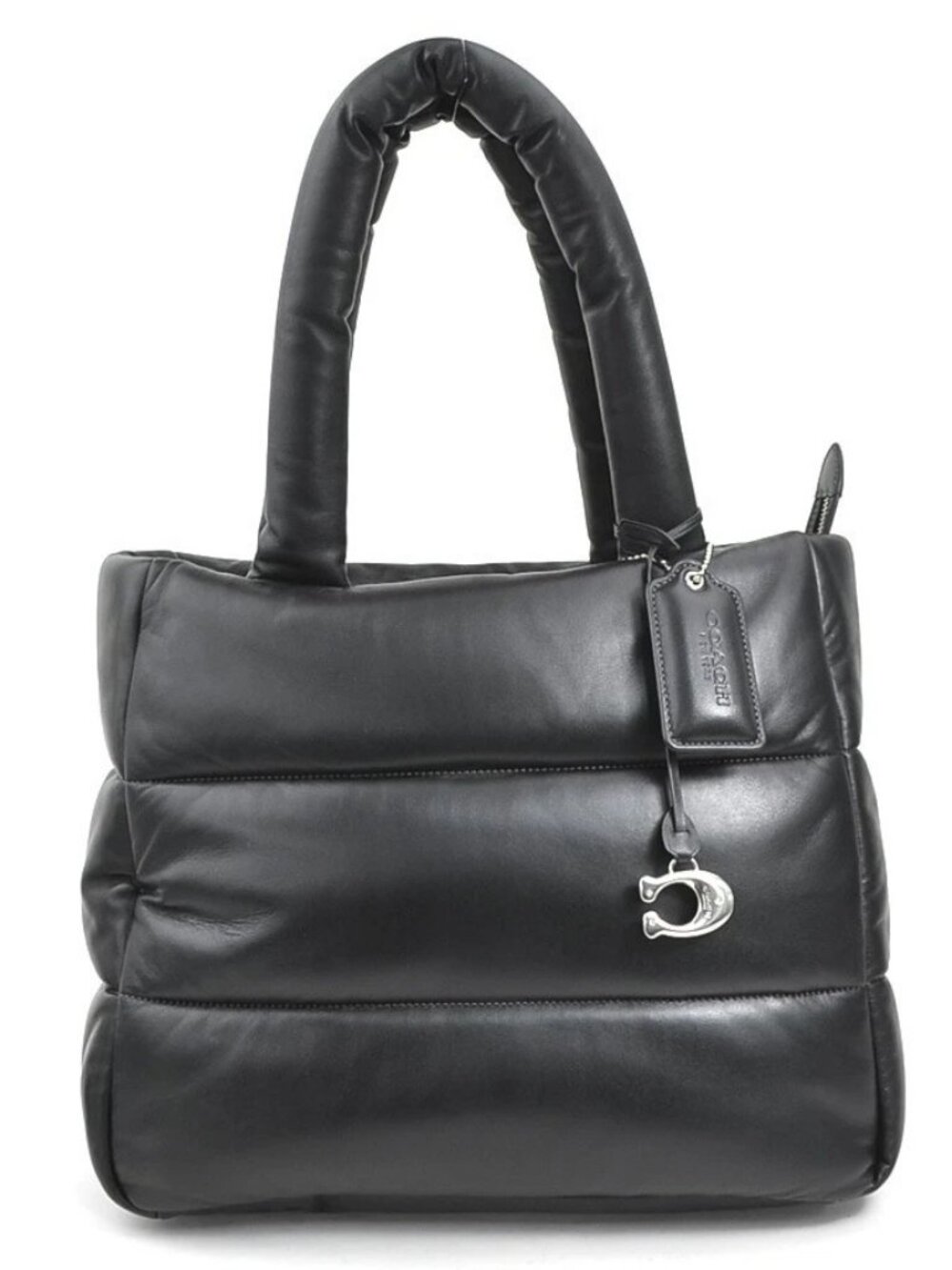 Auth COACH Tote Shoulder Bag Black Leather/Silvertone